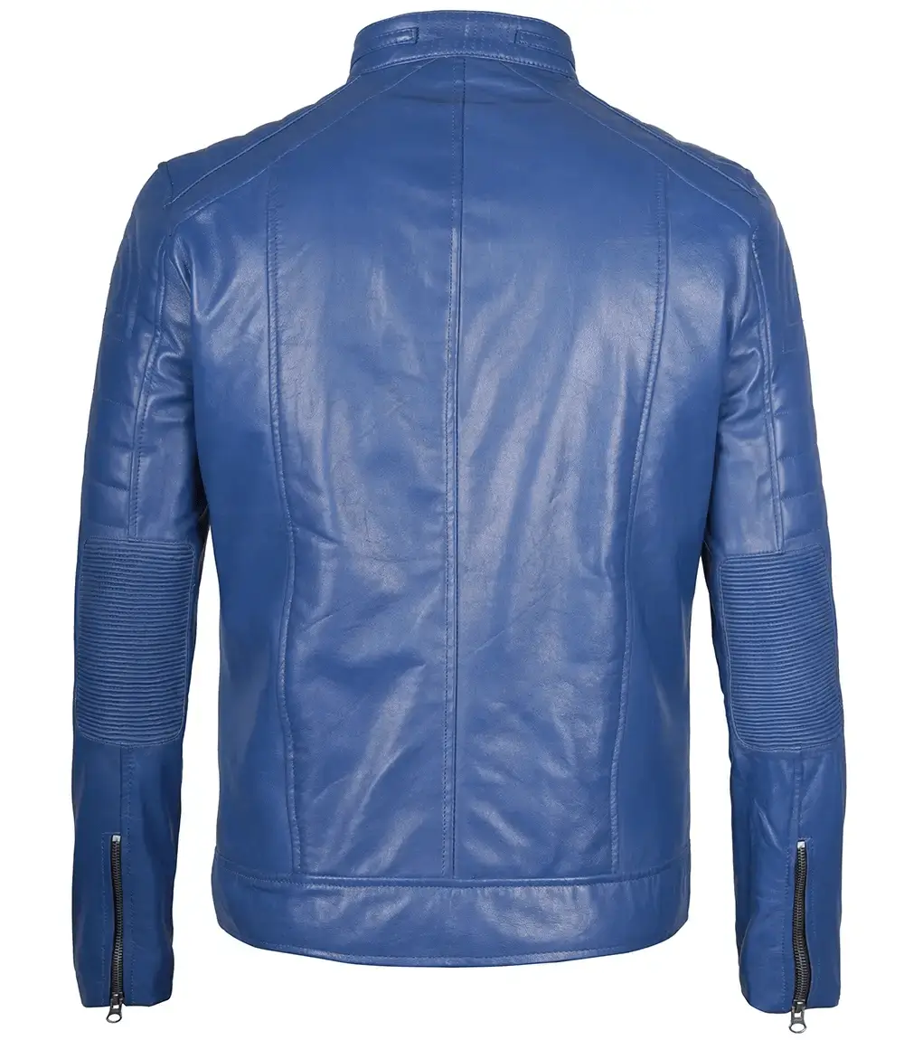 Austin Men Racer Blue Real Leather Jacket back