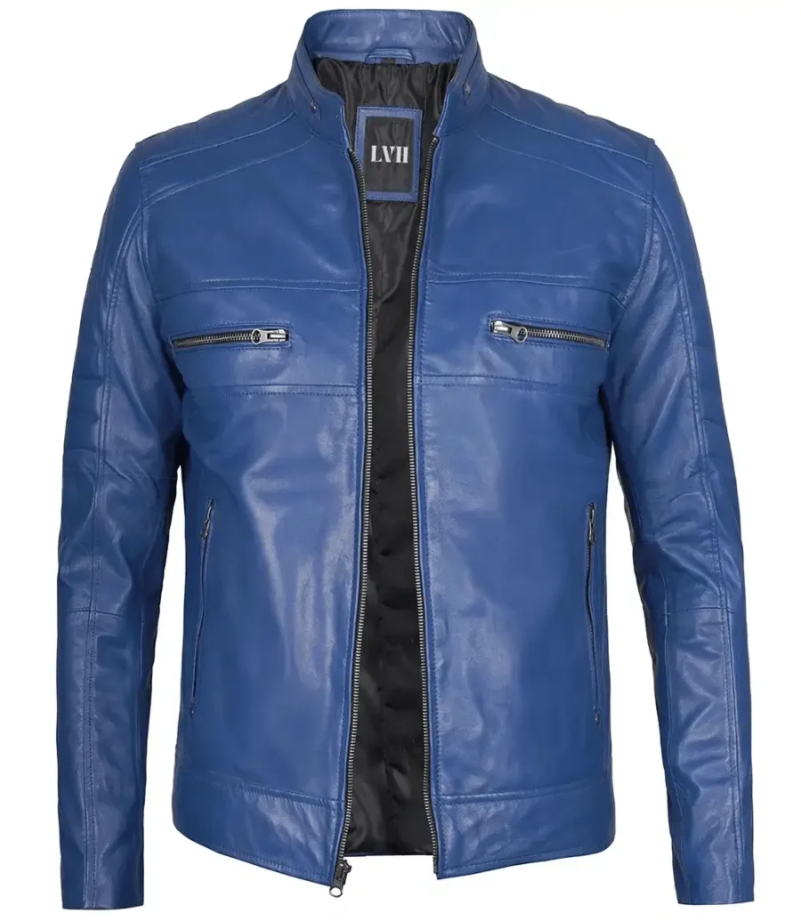 Austin Men Racer Blue-Real Leather Jacket front
