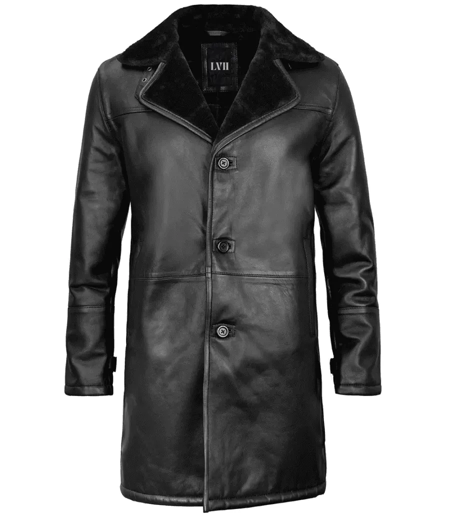 Mens-Black-Leather-Long-Shearling-Coat-front