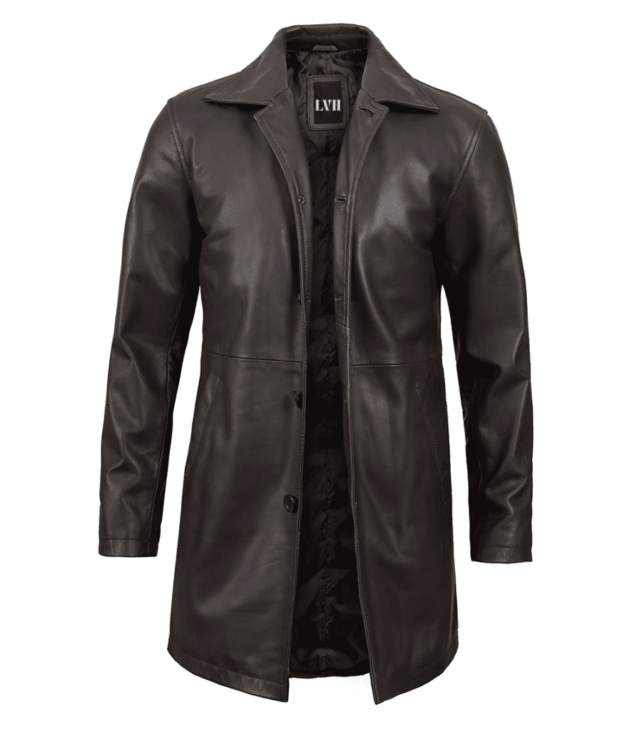 Mens Distressed Dark Brown Leather Car Coat