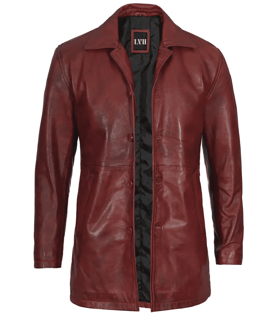Mens Maroon Real Lambskin Leather Car Coat