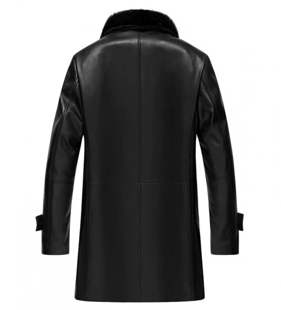 Mens Premium Black Leather Coat With Fur back