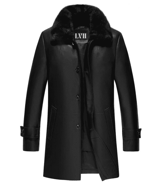 Mens Premium Black Leather Coat With Fur front