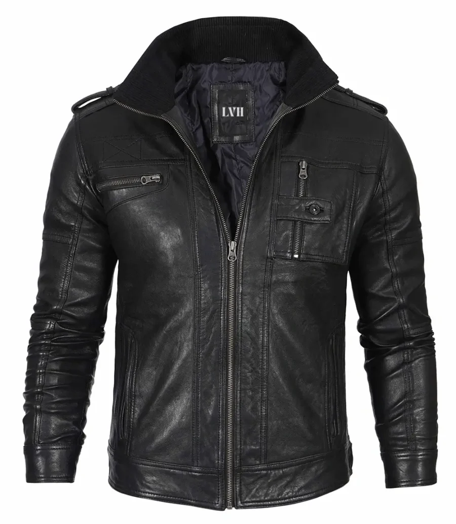Tavares Wash Leather Jacket Black Front