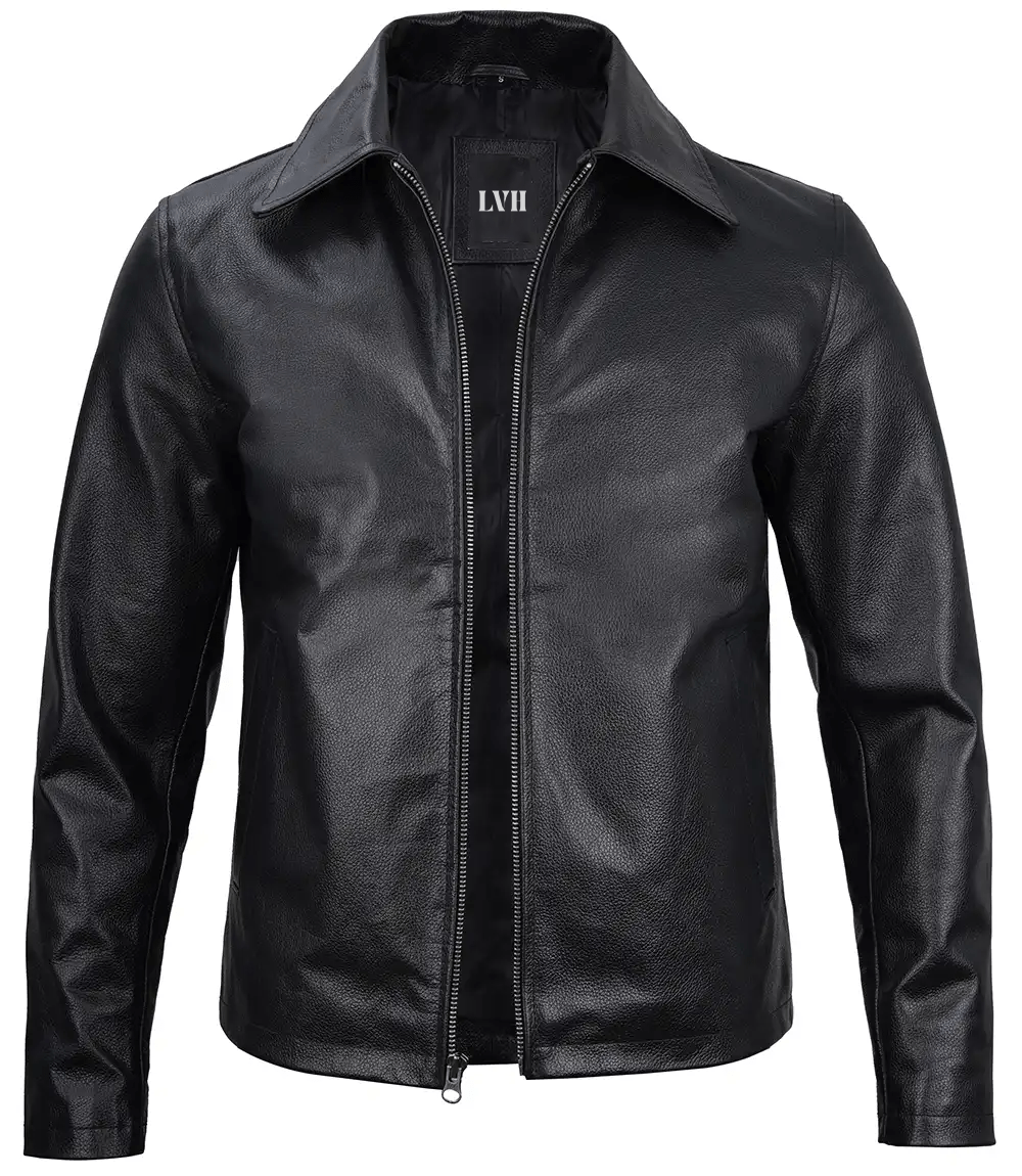 Mens Black Harrington Leather Cowhide Jacket - LVH LUXURY LEATHER