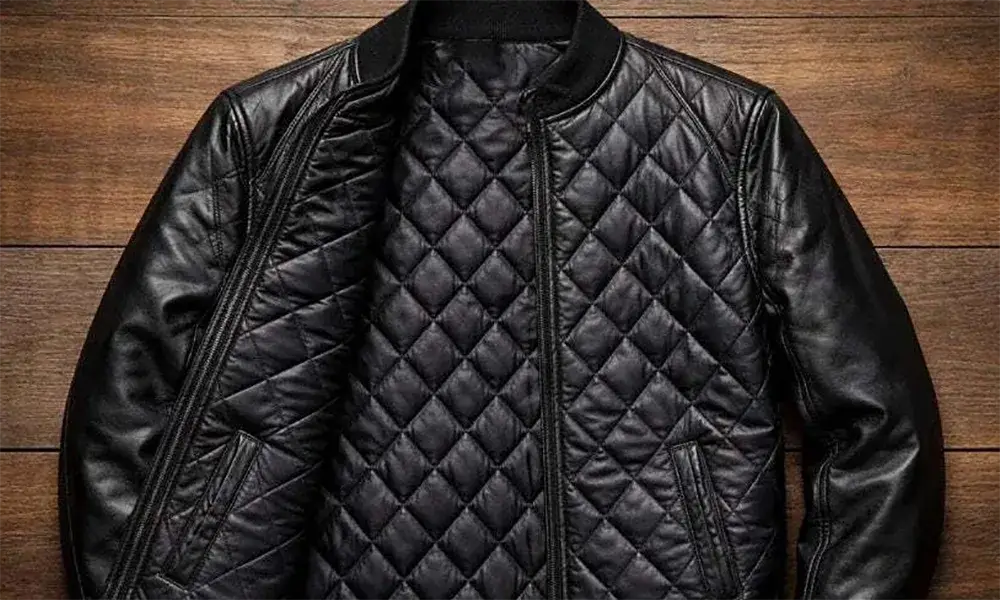 black leather jacket with quilted lining