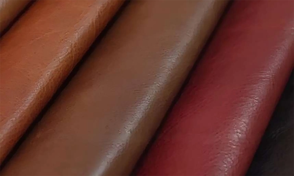 three different colors of leather fabric