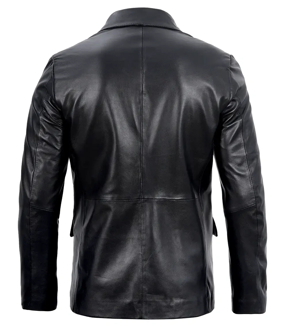 Mens Real Lambskin Black Leather Blazer Jacket back