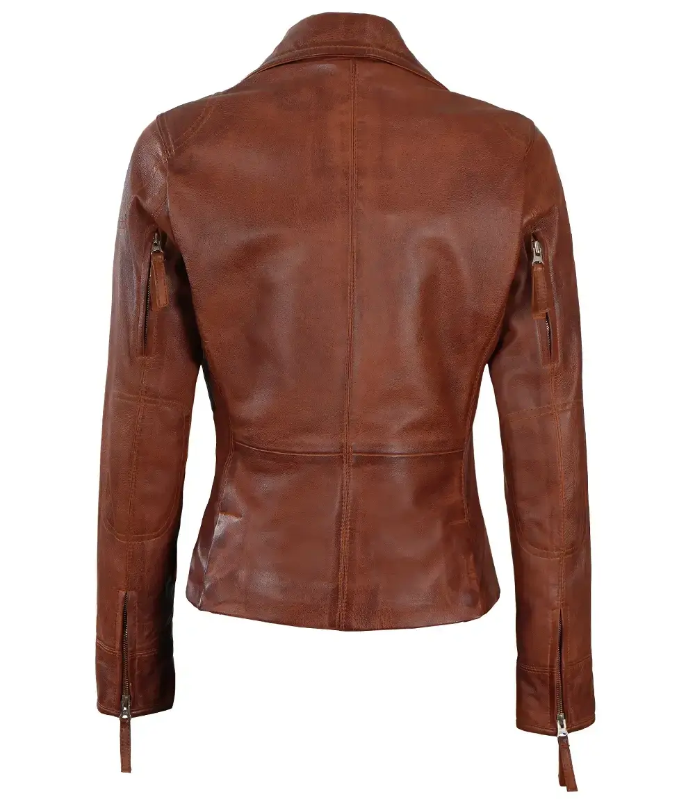 Women's Brown Premium Leather Jacket back