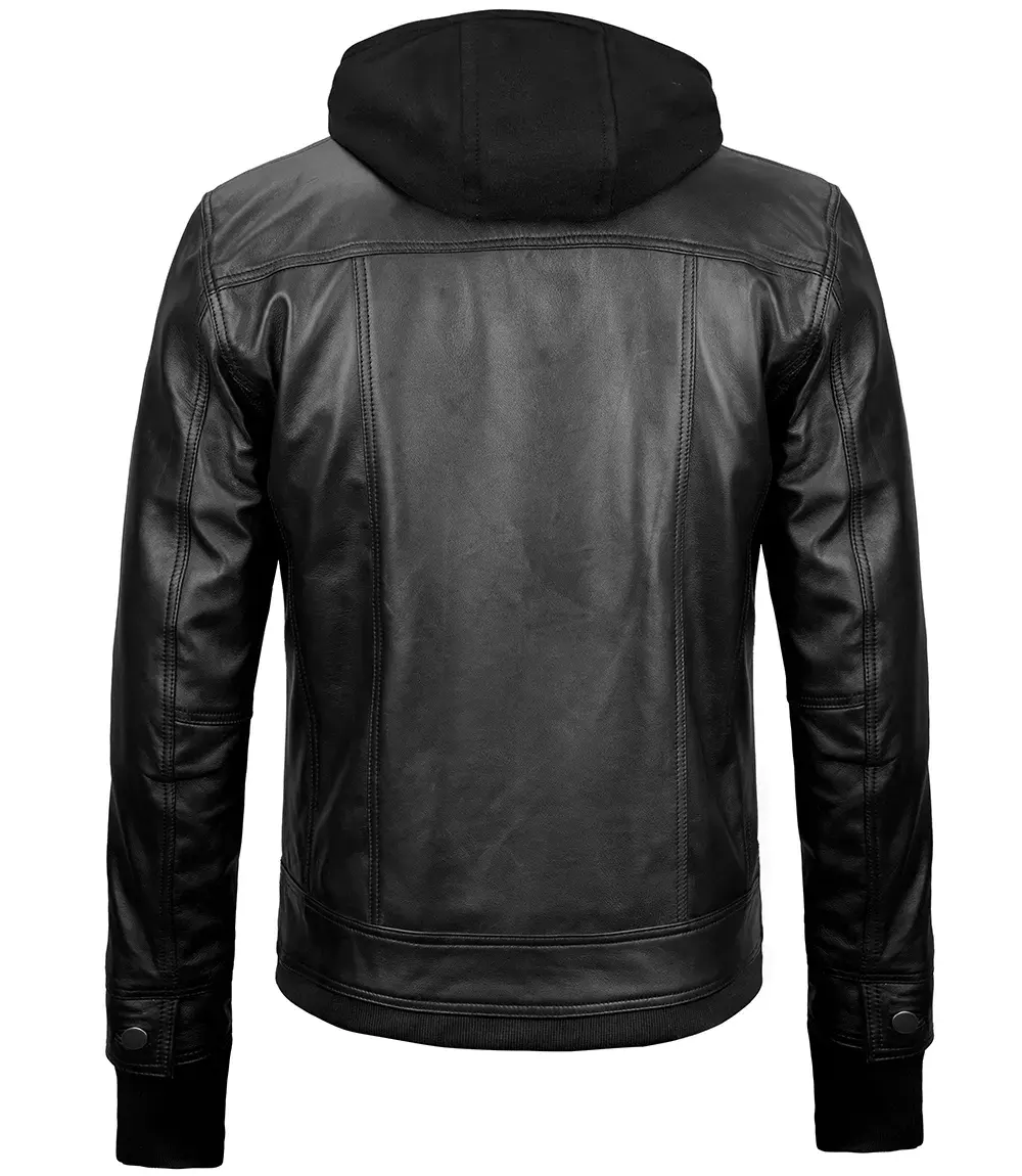 mens black hooded jacket Back